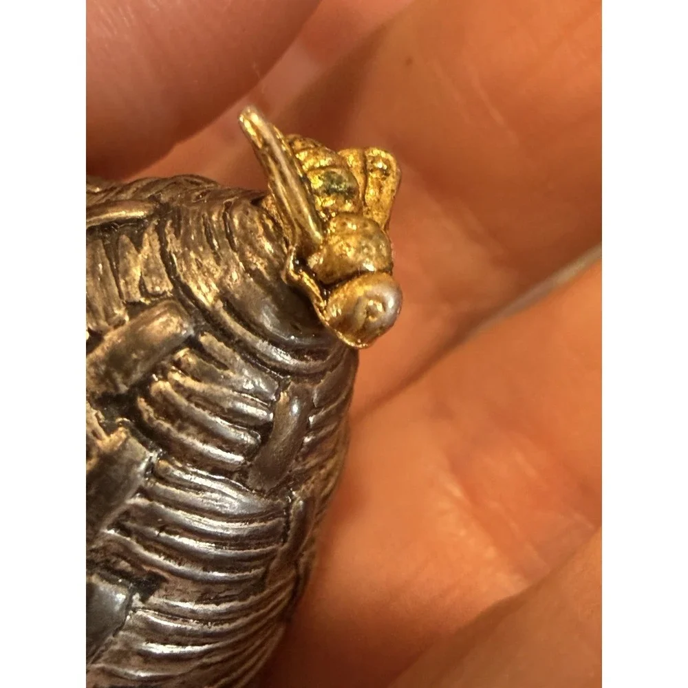 Vintage Silver Plated Beehive Candle Snuffer Long Handle Textured Gold Bee Skep